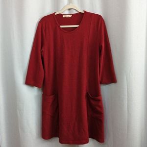 Aryeh Dress Womens L Heather Red Pockets Ponte Knit Lagenlook Tunic